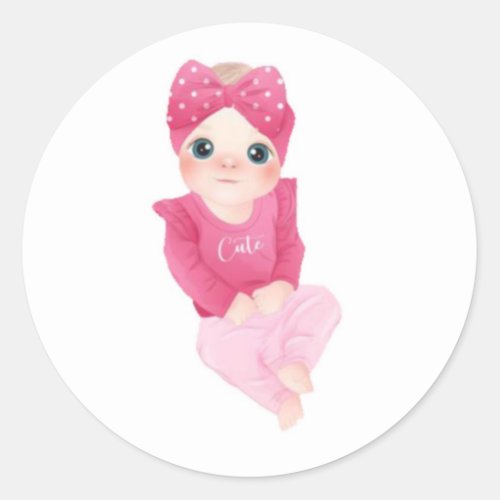 Cute Cartoon Baby Girl Baby Shower Classic Round Sticker