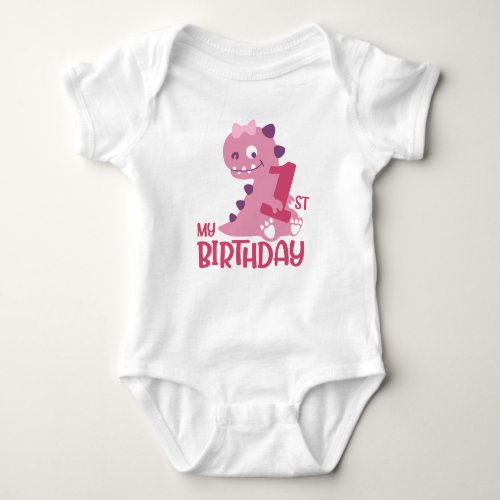 Cute Cartoon Baby Girl Dinosaurs 1st Birthday  Baby Bodysuit