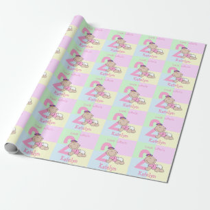 Cute Cartoon Baby Girl Pink 2nd Birthday Wrapping Paper