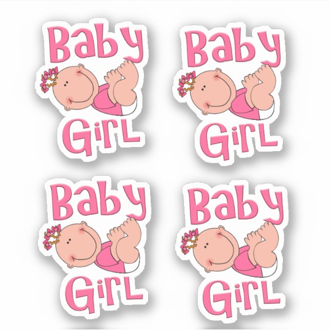 Cute Cartoon Baby Girl Text in Bright Pink - Sticker (Front)