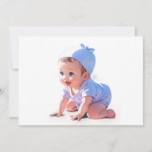 Cute Cartoon Baby Kneeling Pastel Color Invitation