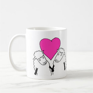 Cute Cartoon Baby Lambs Pink Heart Coffee Mug