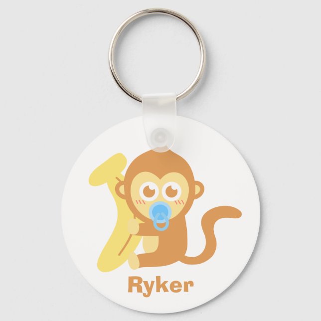 Cute Cartoon Baby Monkey with Banana Keychain (Front)