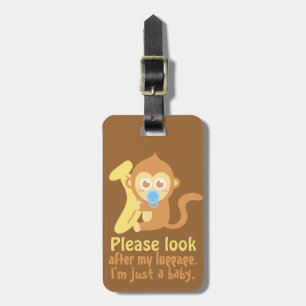 Cute Cartoon Baby Monkey with Banana Luggage Tag