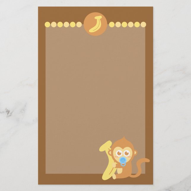 Cute Cartoon Baby Monkey with Banana Stationery (Front)