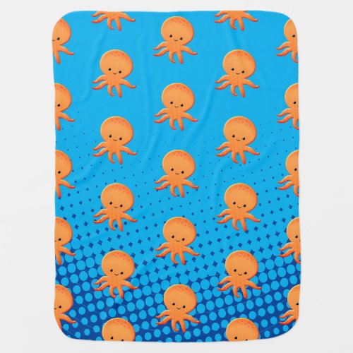 Cute Cartoon Baby Octopus Blue Ocean Baby Blanket