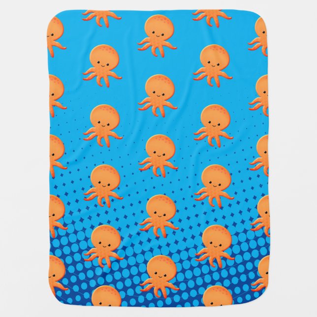 Cute Cartoon Baby Octopus Blue Ocean Baby Blanket (Front)