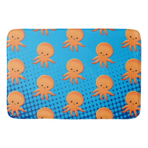 Cute Cartoon Baby Octopus Blue Ocean Bath Mat
