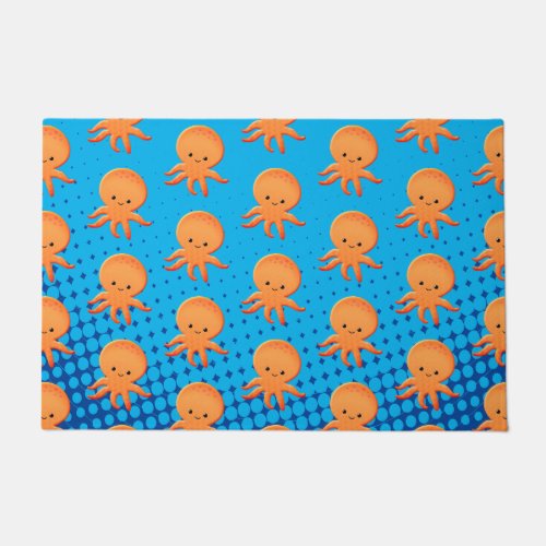 Cute Cartoon Baby Octopus Blue Ocean Doormat