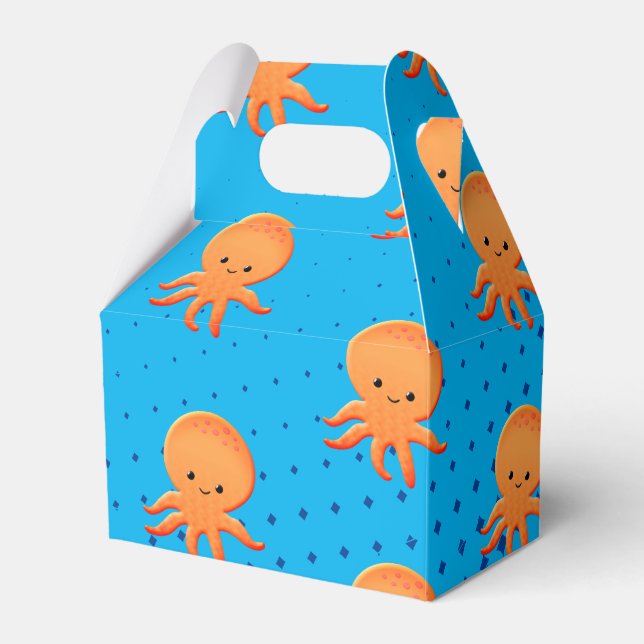 Cute Cartoon Baby Octopus Blue Ocean Favor Boxes (Front Side)