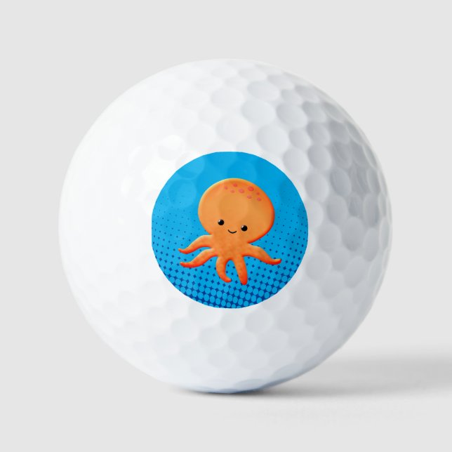 Cute Cartoon Baby Octopus Blue Ocean Golf Balls (Front)