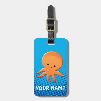 Cute Cartoon Baby Octopus Blue Ocean