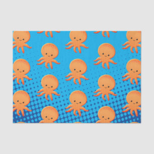 Cute Cartoon Baby Octopus Blue Ocean Tissue Paper
