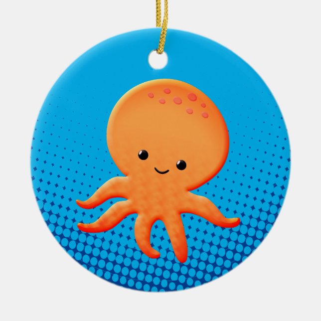 Cute Cartoon Baby Octopus Ceramic Ornament (Front)