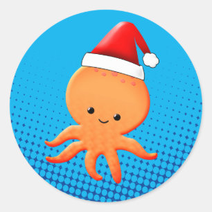 Cute Cartoon Baby Octopus Santas Classic Round Sticker