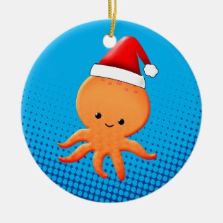 Cute Cartoon Baby Octopus Santas Hat