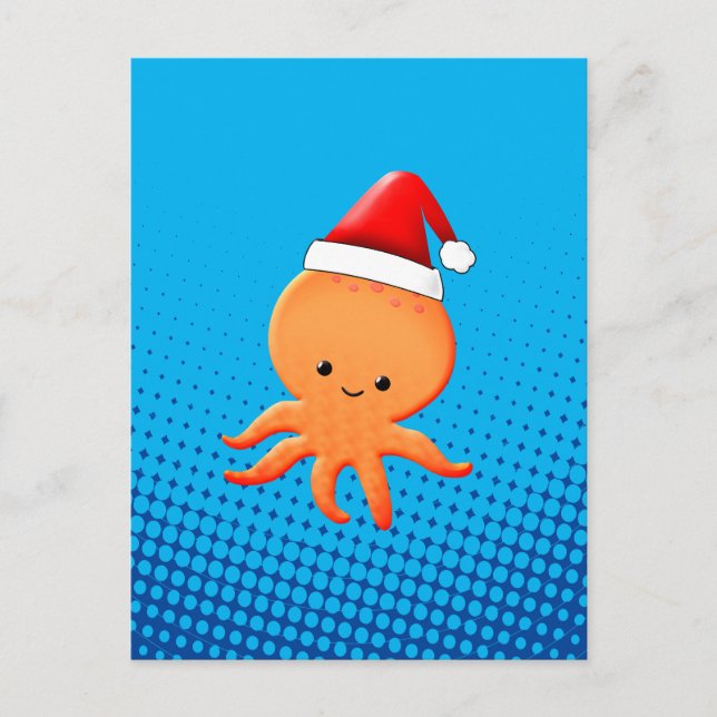 Cute Cartoon Baby Octopus Santas Hat Postcard (Front)