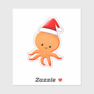 Cute Cartoon Baby Octopus Santas Sticker