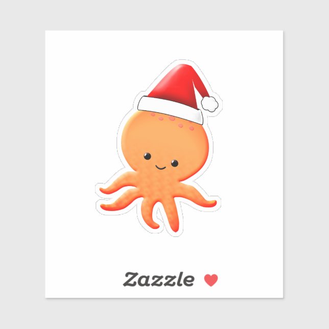 Cute Cartoon Baby Octopus Santas Sticker (Sheet)