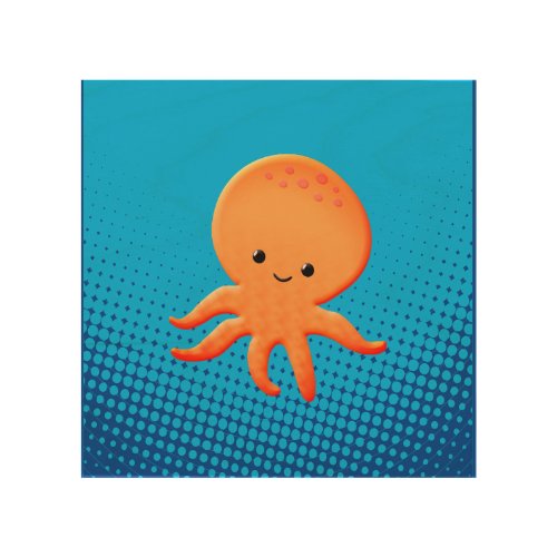 Cute Cartoon Baby Octopus Wood Wall Art