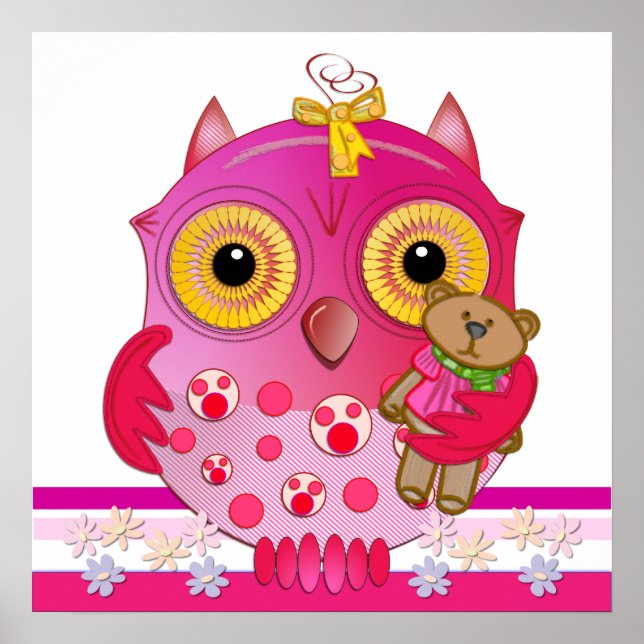 Cute Cartoon Baby Owl poster with Bear (Front)