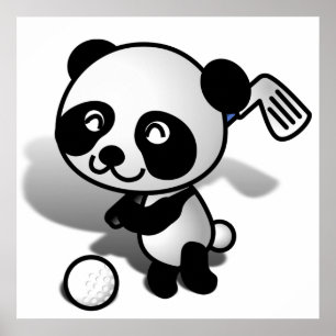 Cute Cartoon Baby Panda Bear Golfing Poster