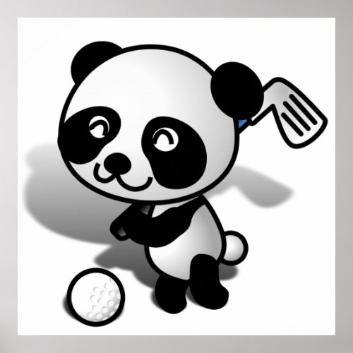 Cute Cartoon Baby Panda Bear Golfing Poster