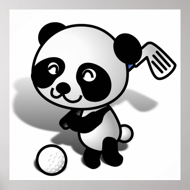 Cute Cartoon Baby Panda Bear Golfing Poster (Front)