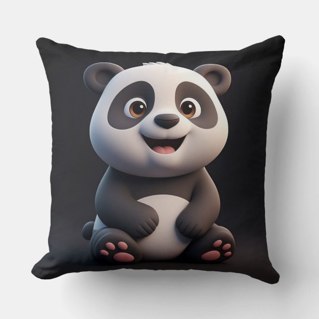 Cute Cartoon Baby Panda Throw Pillow (Front)
