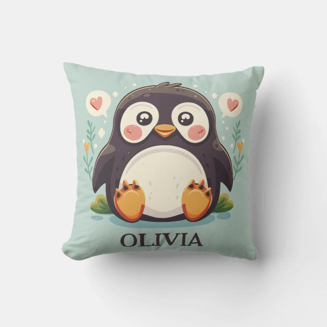 Cute Cartoon Baby Penguin Throw Pillow (Front)