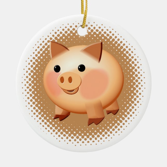 Cute Cartoon Baby Pig Ceramic Ornament (Front)