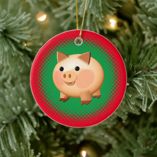 Cute Cartoon Baby Pig Christmas Ceramic Ornament