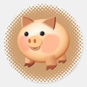 Cute Cartoon Baby Pig Classic Round Sticker