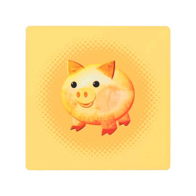 Cute Cartoon Baby Pig Metal Print (Front)