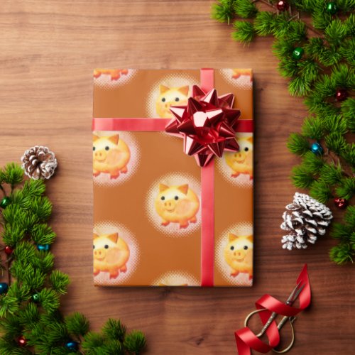 Cute Cartoon Baby Pig Painting Wrapping Paper