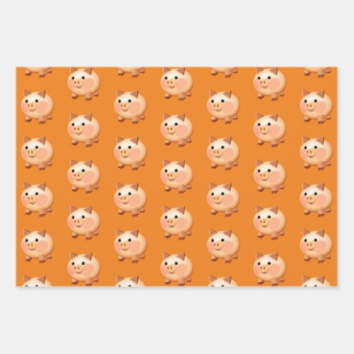 Cute Cartoon Baby Pig Pattern Wrapping Paper Sheets