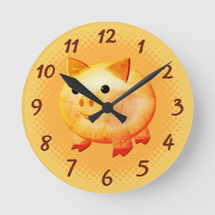 Cute Cartoon Baby Pig Round Clock