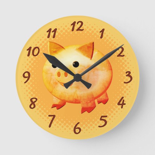 Cute Cartoon Baby Pig Round Clock