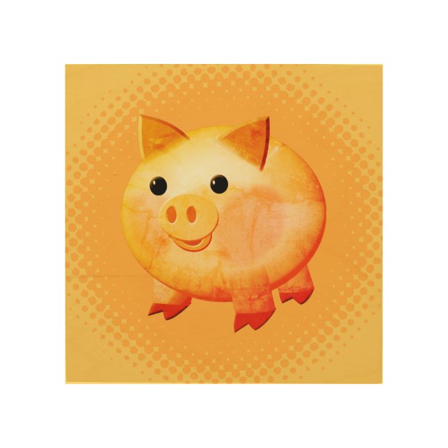 Cute Cartoon Baby Pig Wood Wall Art (Front)