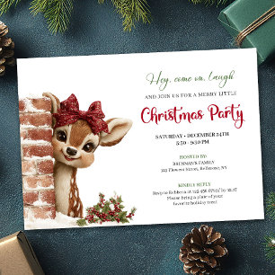 Cute Cartoon Baby Reindeer Funny Watercolor Party Invitation