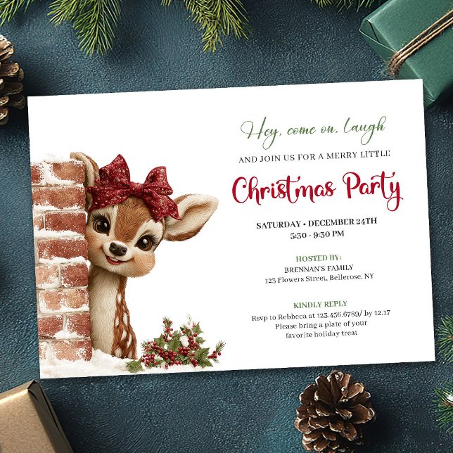 Cute Cartoon Baby Reindeer Funny Watercolor Party  Invitation (Cute Cartoon Baby Reindeer Funny Watercolor Party Invitation

)
