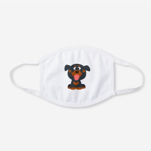 Cute Cartoon Baby Rottweiler White Cotton Face Mask (Front)