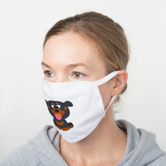 Cute Cartoon Baby Rottweiler White Cotton Face Mask (Angled)