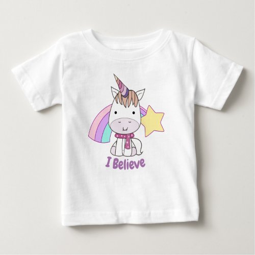 Cute Cartoon Baby Unicorn and Rainbow Baby T_Shirt