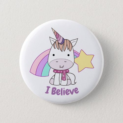 Cute Cartoon Baby Unicorn and Rainbow Button