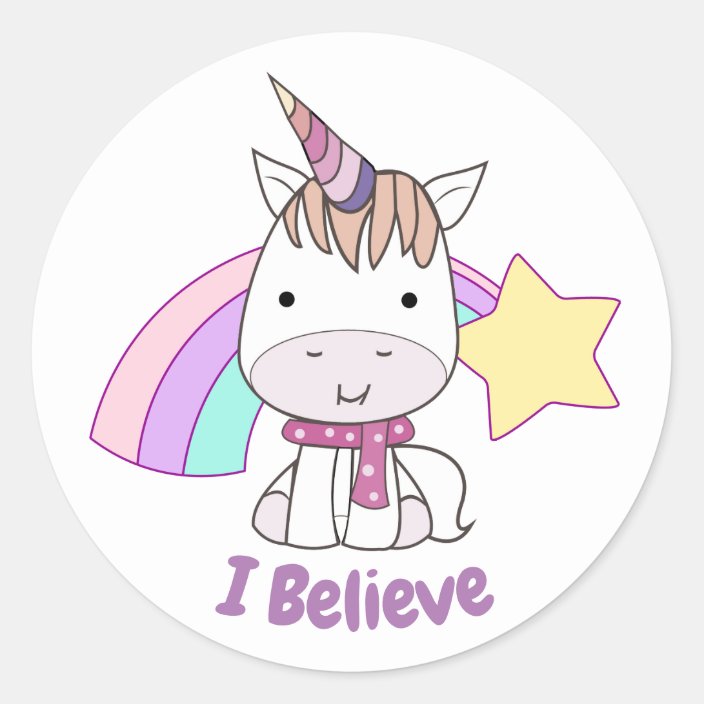 Cute Cartoon Baby Unicorn And Rainbow Classic Round Sticker