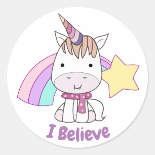 Cute Cartoon Baby Unicorn and Rainbow Classic Round Sticker