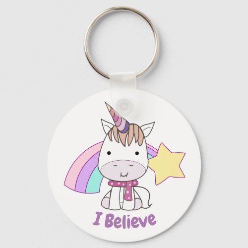 Cute Cartoon Baby Unicorn and Rainbow Keychain