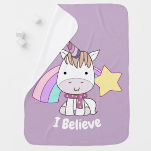 Cute Cartoon Baby Unicorn and Rainbow Purple Baby Blanket
