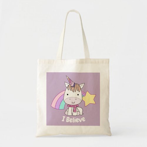 Cute Cartoon Baby Unicorn and Rainbow Tote Bag
